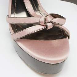 Burberry Pink Satin Ankle Wrap Wedge Sandals Size 40