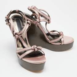 Burberry Pink Satin Ankle Wrap Wedge Sandals Size 40