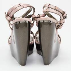 Burberry Pink Satin Ankle Wrap Wedge Sandals Size 40