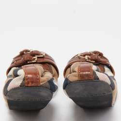مملوكة مسبقًا Burberry Brown Leather and Nova Check Canvas Buckle Scrunch Ballet Flats Size 39