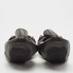 Pre Owned Burberry Black Leather and Nova Check Canvas Cap Toe Scrunch Ballet Flats Size 39.5