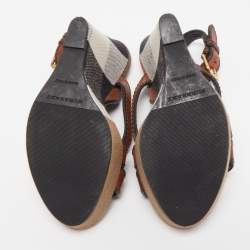Burberry Brown Novacheck Canvas and Leather Warlow Platform Wedge Sandals Size 37.5