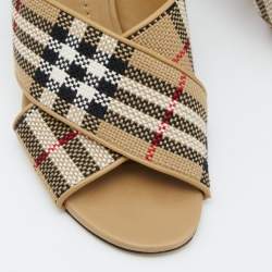 Burberry Beige/Black Canvas and Leather Castlebar Ankle Strap Sandals Size 39