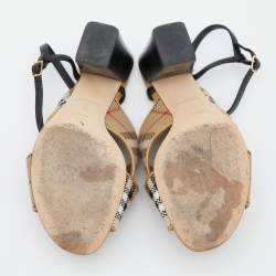 Burberry Beige/Black Canvas and Leather Castlebar Ankle Strap Sandals Size 39