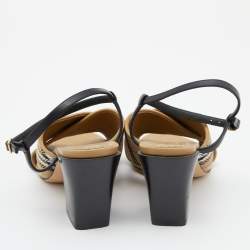 Burberry Beige/Black Canvas and Leather Castlebar Ankle Strap Sandals Size 39
