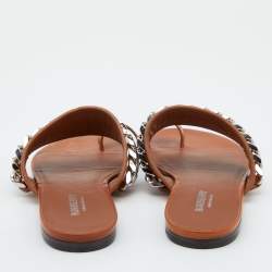 Burberry Brown Leather Heidi Toe Ring Flats Slides Size 37