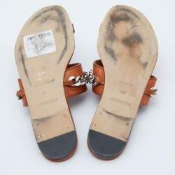 Burberry Brown Leather Heidi Toe Ring Flats Slides Size 37