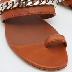 Burberry Brown Leather Heidi Toe Ring Flats Slides Size 37