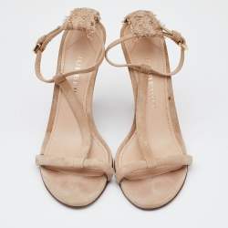 مملوكة مسبقًا Burberry Beige Suede and Lace T Strap Wedge Sandals Size 38