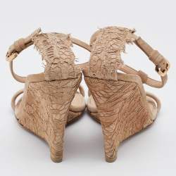 مملوكة مسبقًا Burberry Beige Suede and Lace T Strap Wedge Sandals Size 38