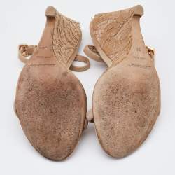 مملوكة مسبقًا Burberry Beige Suede and Lace T Strap Wedge Sandals Size 38