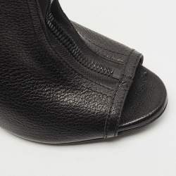 Pre Owned Burberry Black Leather Front Zipper Detail Peep Toe Ankle Booties Size 39
