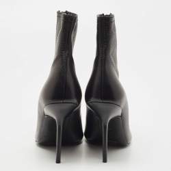 Pre Owned Burberry Black Leather Front Zipper Detail Peep Toe Ankle Booties Size 39