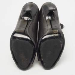 Pre Owned Burberry Black Leather Front Zipper Detail Peep Toe Ankle Booties Size 39