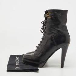 مملوكة مسبقًا Burberry Black Leather Platform Lace Up Booties Size 38