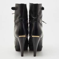 مملوكة مسبقًا Burberry Black Leather Platform Lace Up Booties Size 38