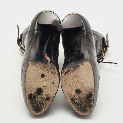 مملوكة مسبقًا Burberry Black Leather Platform Lace Up Booties Size 38