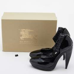 Burberry Black Patent Leather Pleated T Strap Pumps Size 39