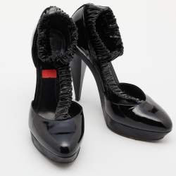 Burberry Black Patent Leather Pleated T Strap Pumps Size 39