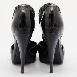 Burberry Black Patent Leather Pleated T Strap Pumps Size 39