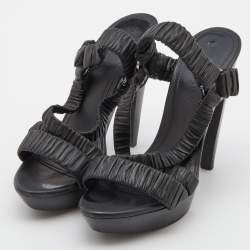 Pre Owned Burberry Black Leather Cross Strap Platform Ankle Strap Sandals Size 39