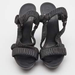 Pre Owned Burberry Black Leather Cross Strap Platform Ankle Strap Sandals Size 39