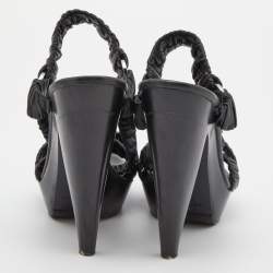 Pre Owned Burberry Black Leather Cross Strap Platform Ankle Strap Sandals Size 39