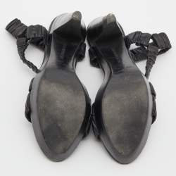 Pre Owned Burberry Black Leather Cross Strap Platform Ankle Strap Sandals Size 39