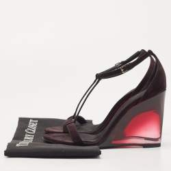 Pre Owned Burberry Plum Suede T Strap Wedge Sandals Size  37