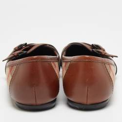 Burberry Brown/Beige House Check Canvas and Leather Buckle Ballet Flats Size 38