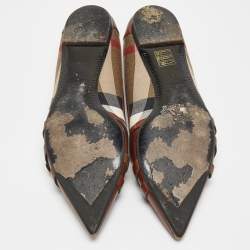 Burberry Brown/Beige House Check Canvas and Leather Buckle Ballet Flats Size 38