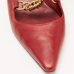 Pre Owned Burberry Red Leather Chain Embellished Pumps Size 38
