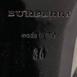 Pre Owned Burberry Metallic Grey  Leather and House Check Canvas Buckle Peep Toe Pumps Size 36