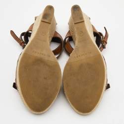 Burberry Brown Leather and Nova Check Canvas Buckle Detail Espadrille Wedge Sandals Size 40