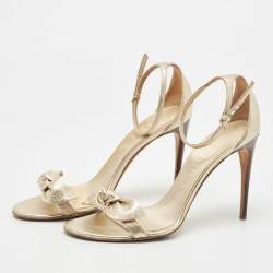 Pre Owned Burberry  Metallic Gold Leather Bow Ankle Strap Sandals Size 38.5