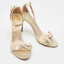 Pre Owned Burberry  Metallic Gold Leather Bow Ankle Strap Sandals Size 38.5
