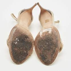 Pre Owned Burberry  Metallic Gold Leather Bow Ankle Strap Sandals Size 38.5