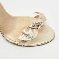 Pre Owned Burberry  Metallic Gold Leather Bow Ankle Strap Sandals Size 38.5