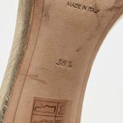 Pre Owned Burberry  Metallic Gold Leather Bow Ankle Strap Sandals Size 38.5