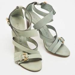 Pre Owned Burberry Blue Nubuck Leather Strappy Sandals Size 37 