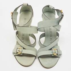 Pre Owned Burberry Blue Nubuck Leather Strappy Sandals Size 37 