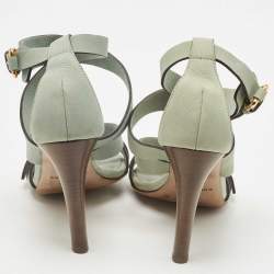 Pre Owned Burberry Blue Nubuck Leather Strappy Sandals Size 37 