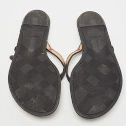 Pre Owned Burberry Beige/Black Nova Check Canvas and Leather Buckle Thong Flats Size 39