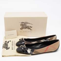 Burberry Brown/Black Nova Check Canvas and Leather Buckle Detail Ballet Flats Size 39.5