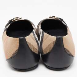 Burberry Brown/Black Nova Check Canvas and Leather Buckle Detail Ballet Flats Size 39.5