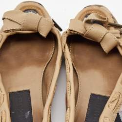 Pre Owned Burberry Tricolor Nova Check Canvas and Leather Bow Ballet Flats Size 37