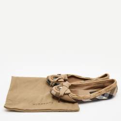 Pre Owned Burberry Tricolor Nova Check Canvas and Leather Bow Ballet Flats Size 37