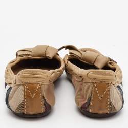 Pre Owned Burberry Tricolor Nova Check Canvas and Leather Bow Ballet Flats Size 37