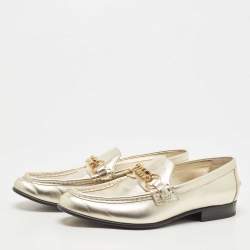 Burberry Metallic Gold Leather Solway Chain Detail Slip On Loafers Size 39.5