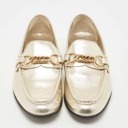 Burberry Metallic Gold Leather Solway Chain Detail Slip On Loafers Size 39.5